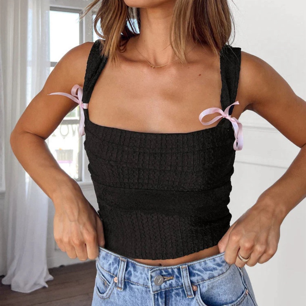 Black Top with Pink Bows